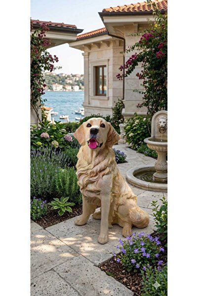 Dekoromi Dekoratif Dış Mekana Uygun Bahçe Balkon Villa Golden Köpek Heykeli (...