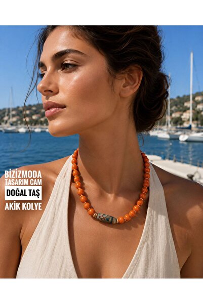bizizmoda Glass Bead Natural Stone Design Colorful Necklace