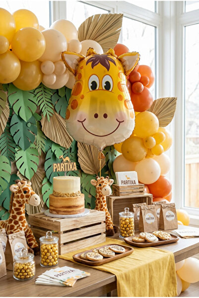 Partixa Safari Zürafa Kafa Folyo Balon 25x45 cm Safari Temalı Çocuk Doğum Gün...