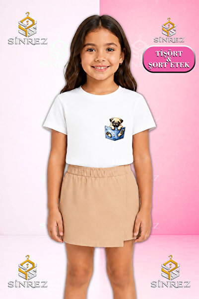 SİNREZ Set pentru fete KOPEK PUG CEP IN UST Tricou cu mânecă scurtă imprimat,...