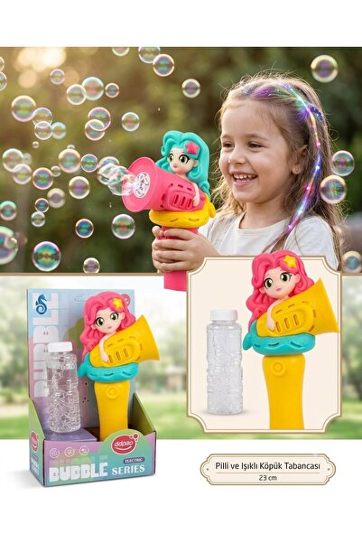 mavi su dünyası Köpük Tabancası Bubble Pilli ve Işıklı Saçlı Kız Köpük Tabanc...
