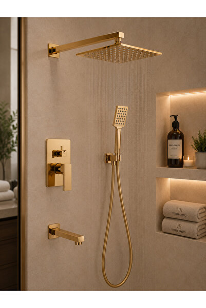 vb vitrinbanyo Premium Rose Gold Ankastre Duş Seti – Yağmurlama Tepe Duş ve E...