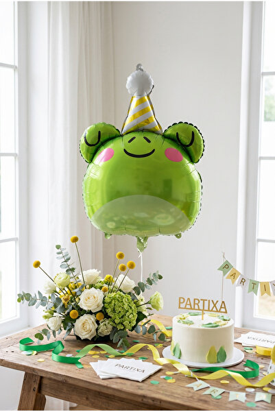 Partixa Şapkalı Safari Kurbağa Kafa Folyo Balon 73x52 cm Safari Temalı Çocuk ...