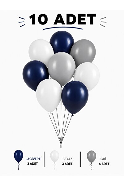 Sev-AL Balonları Lacivert Beyaz Gri Modern Parti Balon Seti 10’lu