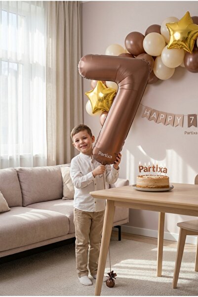 Partixa Çikolata Kahverengi Retro Rakam 7 Folyo Balon 32 İnç 7 Yaş Doğum Günü...