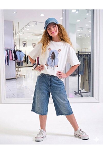 LOCO LOCO Limi Young Girls' Soft Fabric Denim Bermuda Shorts