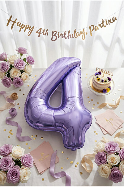 Partixa 32 İnç Mor Rakam 4 Folyo Balon