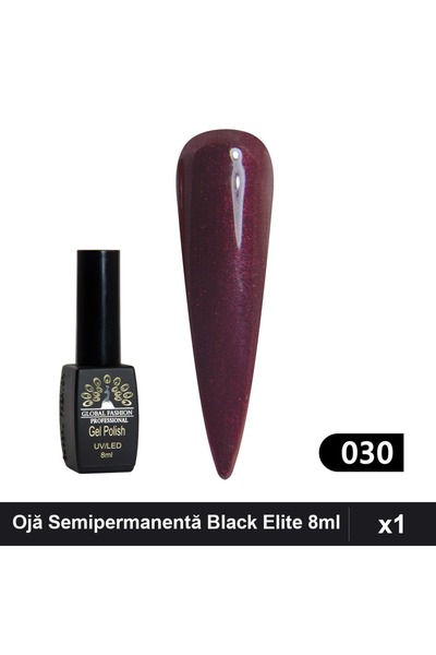 global fashion Ojă Semipermanentă Black Elite 8ml Nuanță 030, Manichiură UV/LED