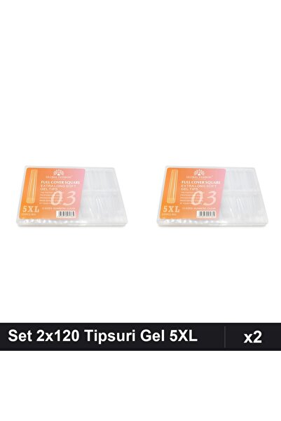 global fashion Set 2x120 Tipsuri Gel Extra-Lung 5XL Pătrat Nr.03, 12 Mărimi, ...