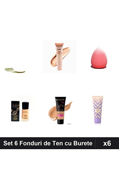 Makeup Set of 6 Foundations with Sponge, Shades 01-106 Beige, Professional