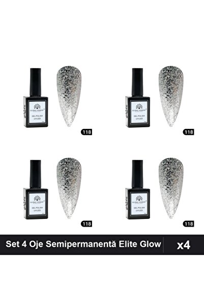 global fashion Set 4 Oje Semipermanentă Elite Glow 15ml, Gel Polish UV/LED