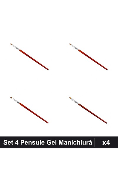 NAİLS Set 4 Pensule Manichiură Gel, Limba Pisică și Tesit, Profesionale Unghii
