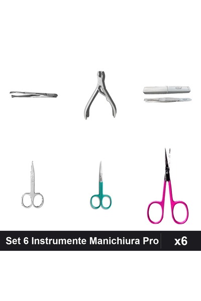 One Group Set 6 Instrumente Manichiura Profesionale, Pensete Cleste Forfecute