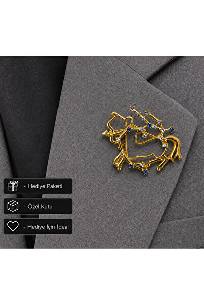 HER ŞEY NOTA www.herseynota.com Yay Burcu Kadın Broş Hediye Zirkon Taşlı Gold...