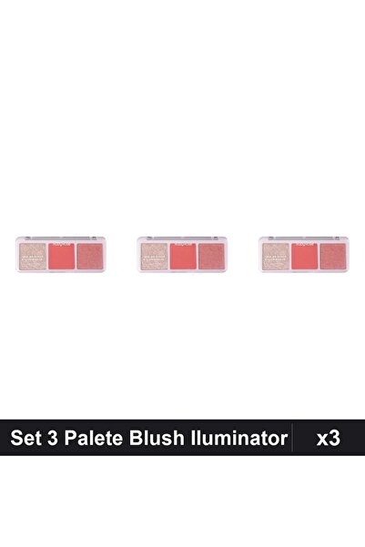 Ruby Rose Set of 3 Blush and Highlighter Palettes Medium, Professional Makeup
