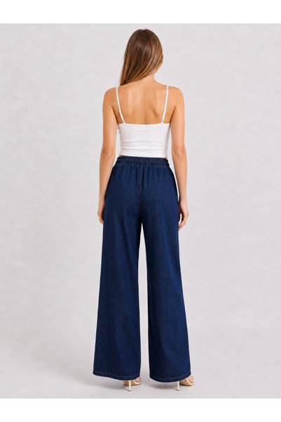 Safari Kadın Wide Leg Beli Lastikli Palazzo Jean Raw Geniş Paça