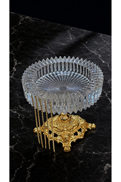 Elta Collection منفضة سجائر فاخرة من الزجاج الكريستالي مع قاعدة ذهبية للزينة ...