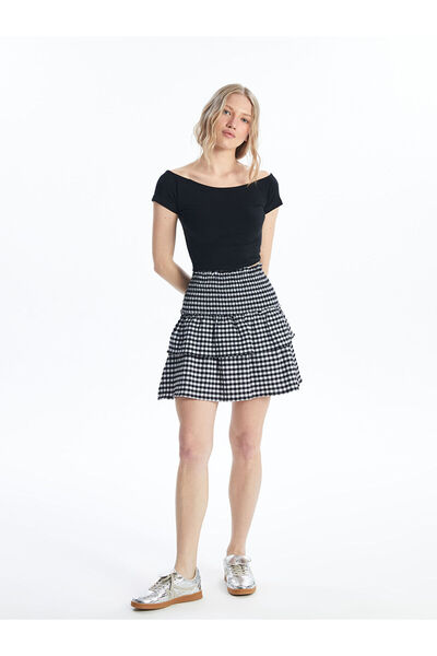 LC Waikiki Nevavm Plaid Women's Skirt with Elastic Waist