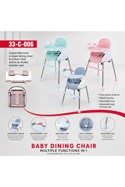 Denx 3-in-1 Convertible Baby High Chair & Booster Seat Adjustable Folding Inf...