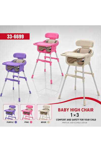 Denx 3-in-1 Convertible Baby High Chair with Adjustable Feeding Tray & Safety...