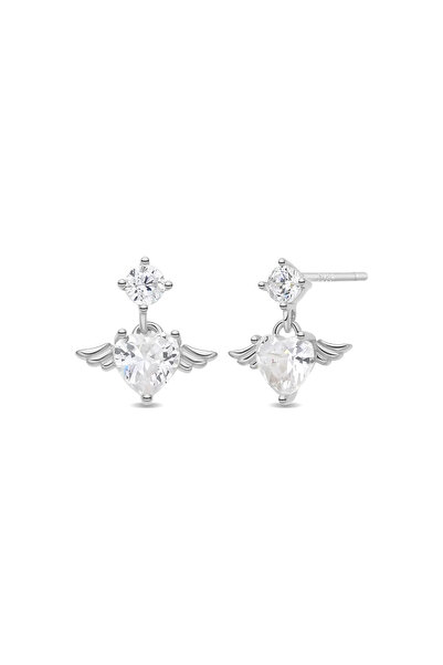 Lisa&Co. Cercei Argint Flying Heart Argint placat cu rodiu / Zircon / Alb