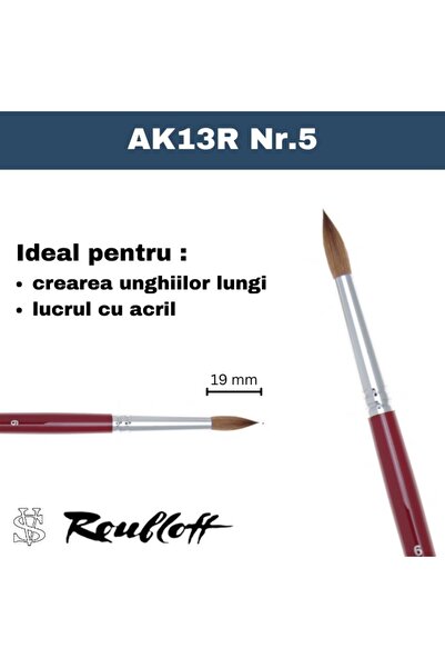 Roubloff Pensulă de unghii Kolinsky, AK13R Nr. 5, fabricată din păr.