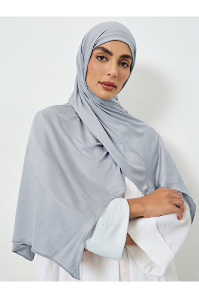 Take Two By Styli Grey Solid Knit Stretch Hijab