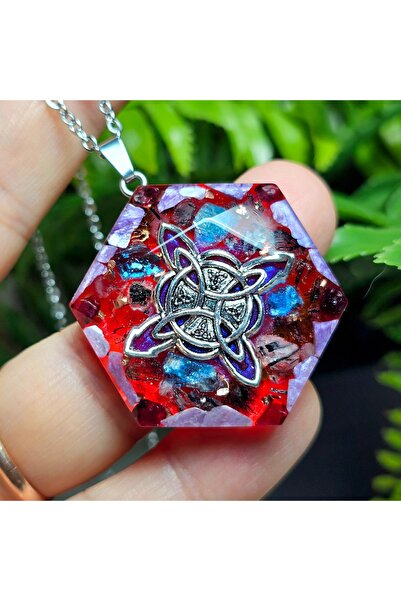 Singincraft North Star - Triquetra Red Orgonite Pendant - Stainless Steel Cha...