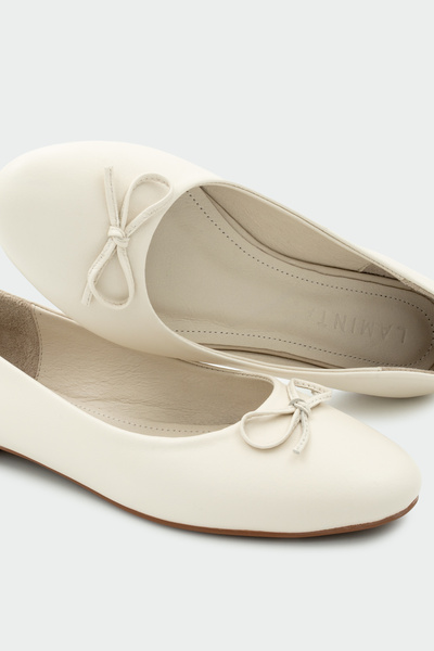 LAMİNTA Juliet Bowknot Genuine Leather Flat Women's Ecru Ballerinas