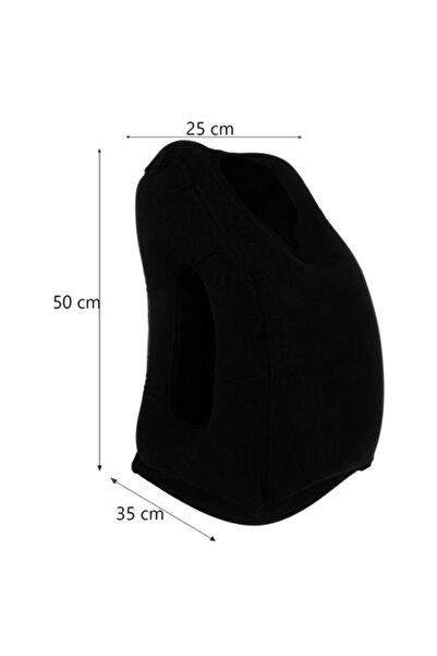 varioshop Pernă de călătorie gonflabilă VarioShop ® ergonomic, suport pentru cap și umeri, pentru avion, mașină, tren și autobuz, cu decupaj pentru față și orificii pentru brațe, negru, 50x35x25 cm