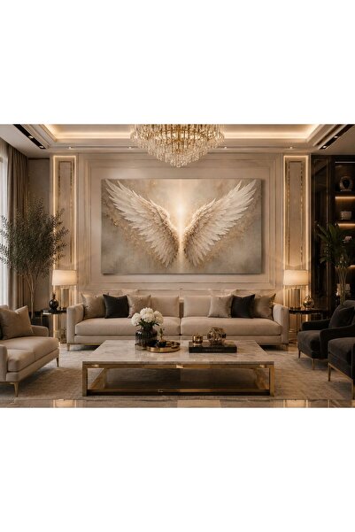 walliva Lüks Melek Kanatları Kanvas Tablo – Gold Detaylı Modern Soyut Angel W...