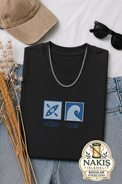 Vela Rossa Home Ocean Club Embroidered Black Regular Fit Unisex T-Shirt 30/1 ...