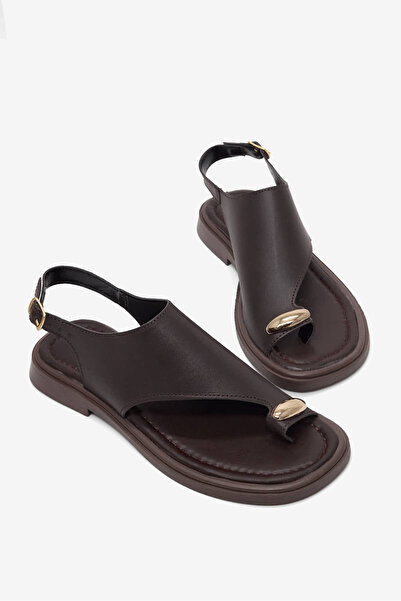 Tonny Black Women's Brown Comfortable Flip-Flop Sandals with Detailed Buckle