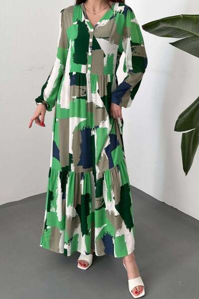 Elbee Fashion Woman Πράσινο ΦΟΡΕΜΑ ΜΕ ΕΘΝΙΚΟ ΣΧΕΔΙΟ