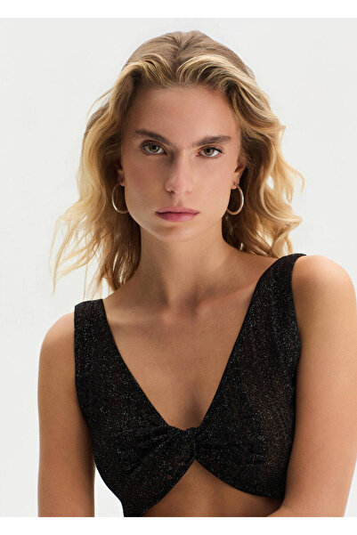 Knitss Black Sparkly Crop Knit Top
