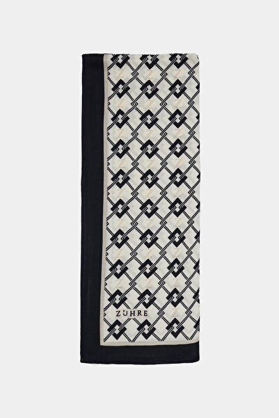 Zühre Chain Geometric Patterned Border Black Shawl 0066