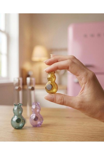 cammurano Cam Vazo Renkli 5li Magnet Bitki Köklendirici Çiçeksiz Hediyelik Vazo Magnet