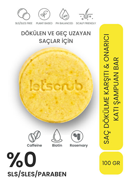 LET'SCRUB Anti-Hair Loss and Repairing Solid Shampoo Bar 100 Gr |   Caffeine+...