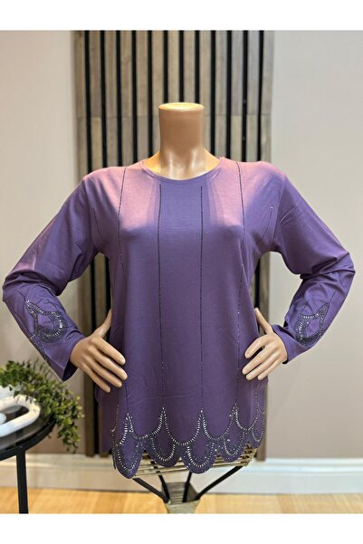 AKMAVİ Women's Middle Age and Above Nile Patterned Stoned Laser Cut Mother Co...