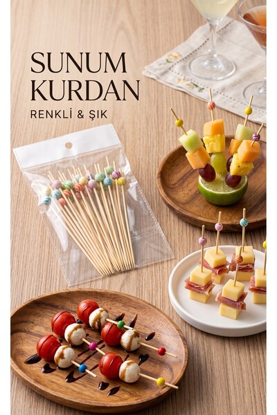 RED KİTCHEN Renkli Boncuklu Lüx Sunum Kürdanı Kokteyl Ve Parti Kürdan Seti 25...