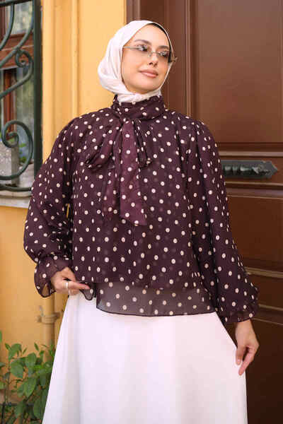 İmajButik Bluză din șifon cu buline și guler tip cireșe