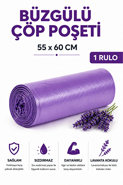 MSE HOLD Büzgülü Çöp Poşeti Lavanta Kokulu 55×60 cm Orta Boy 1 Rulo Dayanıklı...