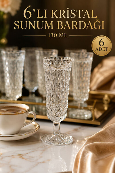 Mutfiko Crystal Presentation Glass 130 ml Set of 6 Glass Cups with Stands Sty...
