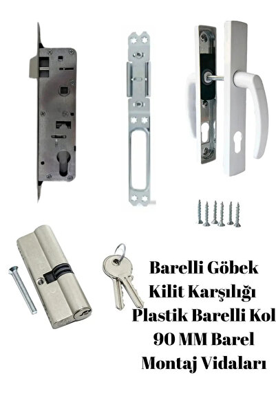 ZFS Barelli Kapı Kilit Seti 90 mm – Göbek, Plastik Kol, Karşılık ve Montaj Vi...