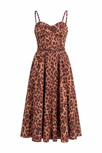 HAZELANNA Rochie din in cu imprimeu leopard și bretele