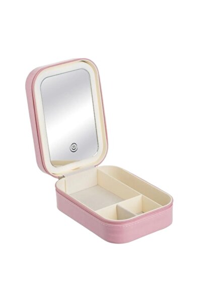 OEM Pink Makeup Bag with Mirror & LED Light for Makeup, 11.5x16.5x6cm