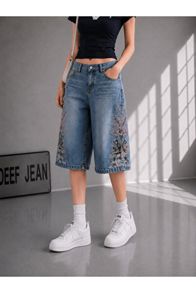 DEEFWEAR Y2K Embroidered Baggy Jean Shorts Bermuda/Shorts