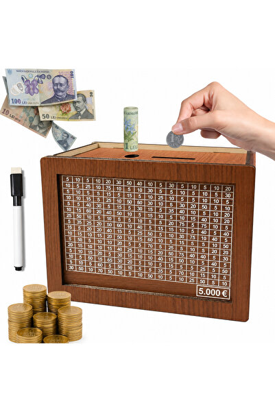 JOZY Pusculita din lemn cu design retro, finisaj si capacitate mare de econom...