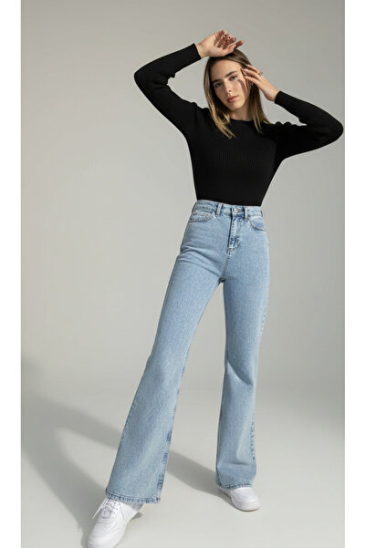 Livik Pantaloni din denim cu talie înaltă, cu picior larg, din Lycra elastică...