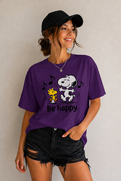 ArtYus Tricou oversize unisex cu imprimeu Be Happy – Tricou casual din bumbac...